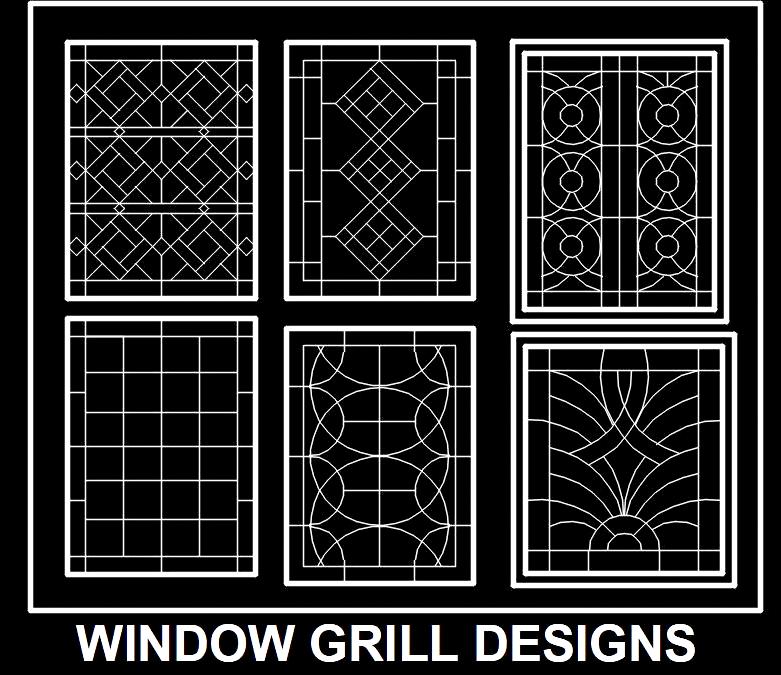 Window Grill Design CAD Blocks- 6 Contemporary Patterns